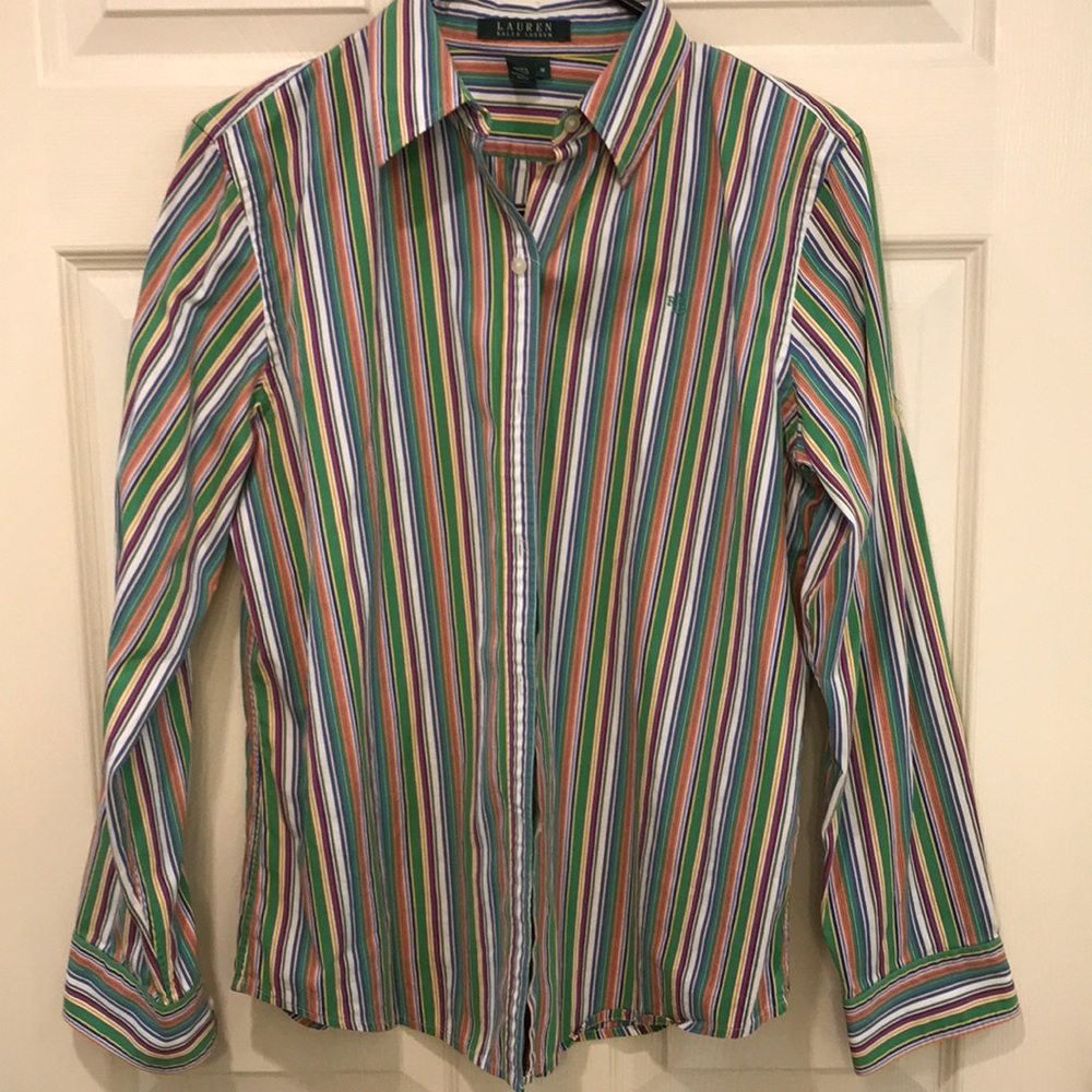 LAUREN Ralph Lauren Shirt Womens Size M Cotton Button Down Tab Sleeve